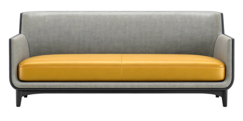 Modern yellow and grey sofa isolated on white background