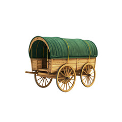 Vintage Wooden Wagon with Green Canvas Cover - 3D Render