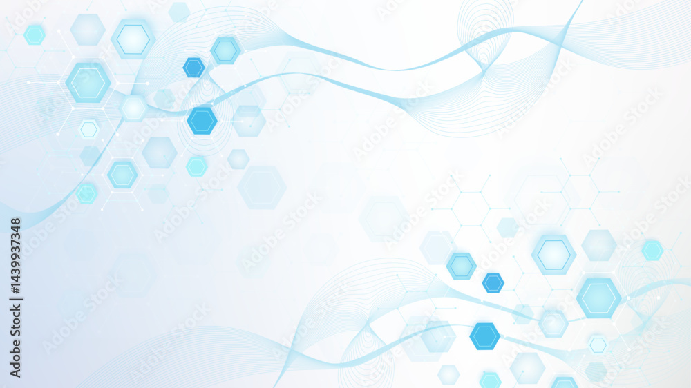 Poster abstract technology connect background lines and dots with hexagons. modern hexagons technology conc