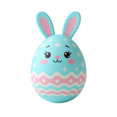 Fototapeta premium a whimsical teal easter egg is decorated with a cute bunny face and pink polka dots and waves.