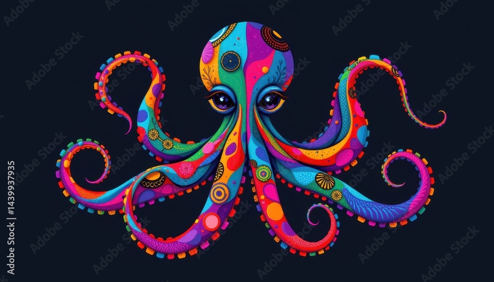 Poster abstract shapes an octopus formed by abstract shapes and patterns, using a mix of colors to create a