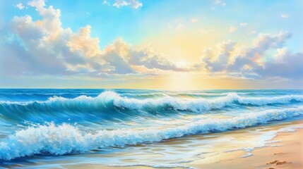 Fototapeta premium Sunrise Seascape with Foaming Waves