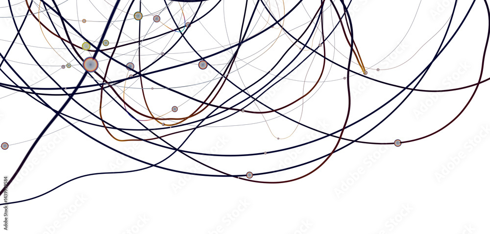 Poster Big data visualization. Network connection structure with chaotic distribution of points and lines. 3D rendering.