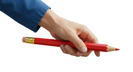 Isolated Hand Holding a Large Red Pencil