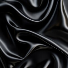 Obraz premium Elegant black silk fabric folds, luxurious texture, dark background, design backdrop