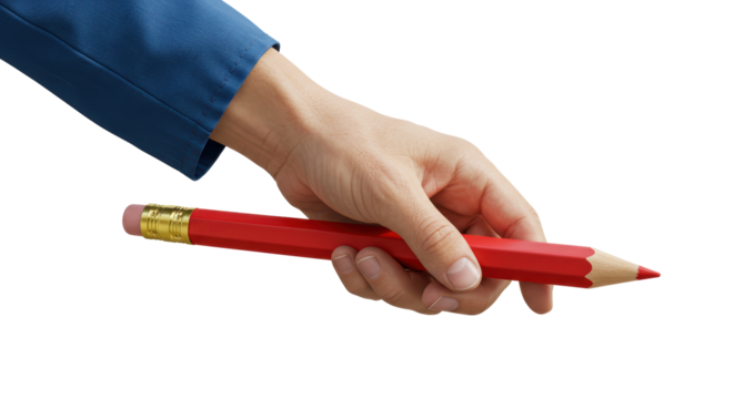Isolated Hand Holding a Large Red Pencil