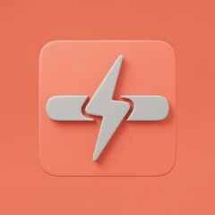 Stylized battery charging icon rendering, digital power concept with lightning symbol and minimalist design on soft peach background