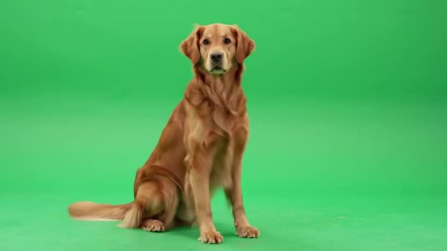 Realistic Dog Video with Green Screen. Natural Dog Behaviors in High Definition. Golden Retriever German Shepherd Labrador Realistic Footage.