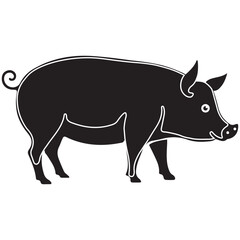  Pig outline design on white background. Pig logo, pig illustration Pro Vector