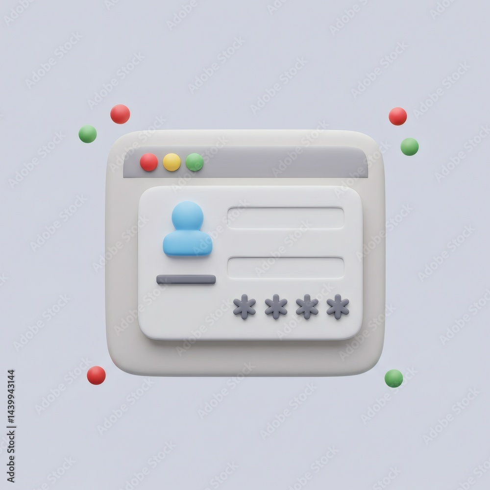 Poster Stylized Digital Interface Representing User Login or Profile with Soft Texture and Floating Spheres