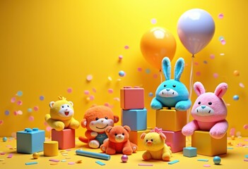 Fototapeta premium colorful toy assortment vibrant playful display cheerful toys bright background fun elements, rainbow, lgbtq, lgbt, pride, love, equality, block, doll, ball