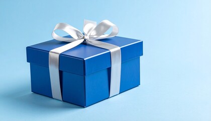 Obraz premium blue gift box with ribbon