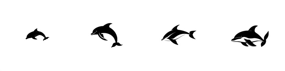 Fototapeta premium Dolphin vector illustration depicting various playful aquatic movements in a black and white style