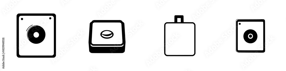Poster vector illustration icons representing various shapes of buttons and discs designed in black and whi