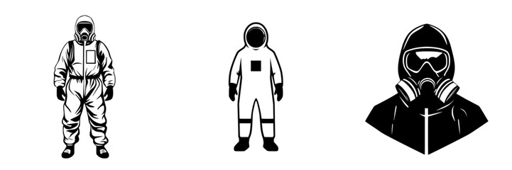 Vector illustration of protective gear silhouettes in black and white for safety and emergency preparedness