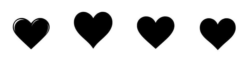 Vector illustration showcasing a collection of four heart icons in various styles on a plain background for design applications