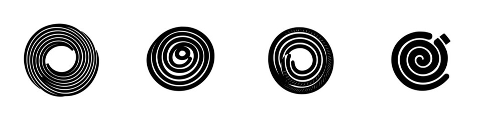 Naklejka premium Vector illustration of black and white spiral designs showcasing varied patterns and shapes for creative projects and graphic design
