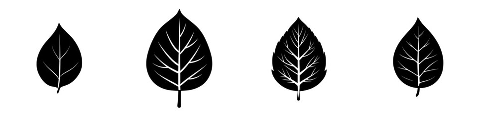 Simple vector illustration of black and white leaf designs showcasing various shapes and details in a minimalist style