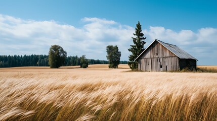 Obraz premium Rustic barn in golden wheat field