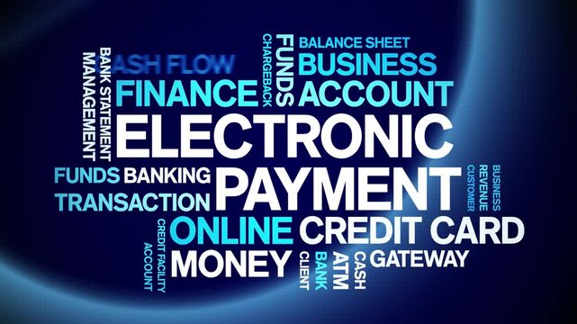 Electronic Payment animated word cloud;text design animation tag kinetic typography seamless loop.
