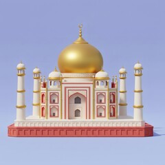 Stylized Rendering of an Eastern Mausoleum: Architectural Monumental Design on a Sky Blue Background
