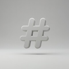 Obraz premium Elegant 3D Rendering of a Hashtag Symbol on Clean White Background, conveying simplicity and modernity for digital content