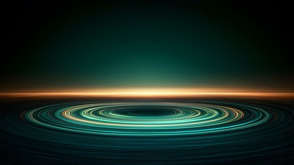 Obraz premium The image shows a dark teal and orange abstract background with concentric circles of light emanating from the center.