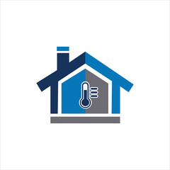 House and thermometer icon. Illustration of the temperature in the house.