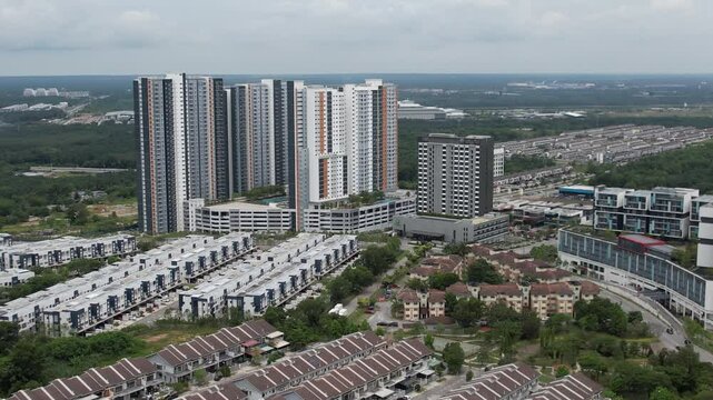 Aerial shot of housing district in Sepang near the International F1 Circuit in Selangor and KLIA airport, Malaysia