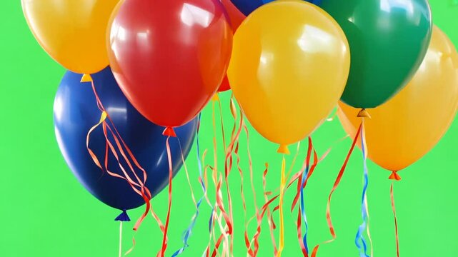 Colorful balloons floating against a green background