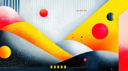 Colorful abstract illustration with space for text depicts a pet adventure in the great outdoors, evoking a sense of joy and exploration in nature's beauty.