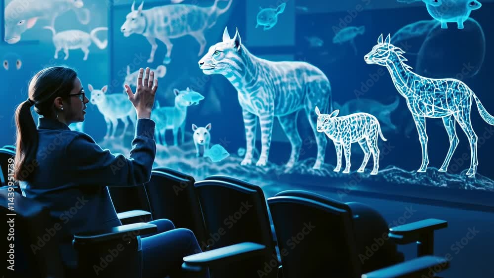 Poster exploring the wonders of wildlife through immersive technology in a futuristic setting generative ai