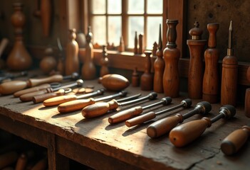 handcrafted wooden metal tools rustic workshop bench craftsmanship imaige artisan environment, crafter, artisanal, workspace, toolshed, handmade, toolbox
