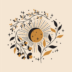 Moon and celestial mystical elements. Rise of inner and spiritual power.