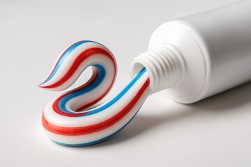 Red White and Blue Toothpaste Swirl, a Macro Image of a Colorful Toothpaste Tube and Contents for Dental Hygiene Concepts