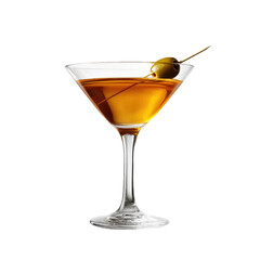 Classic martini cocktail in a clear glass with an olive garnish, isolated on transparent background