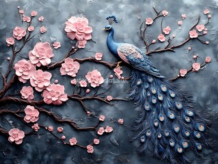 Peacock and Cherry Blossoms Art