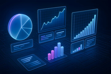 Futuristic graphs and charts in digital space.