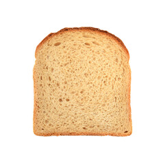 Slice of bread wheat in toast shape isolated on white view above