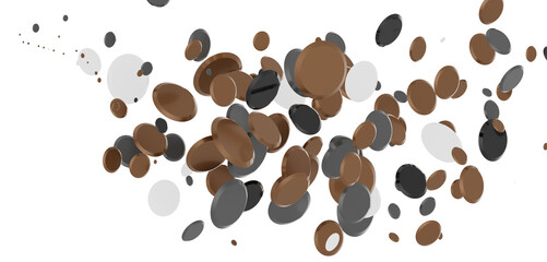 Multicolor confetti abstract background with a lot of falling pieces, isolated on a white background. Festive decorative tinsel element for design