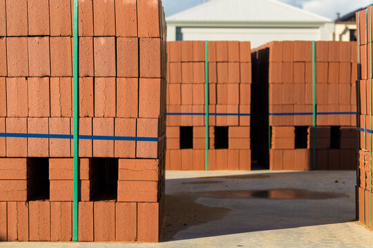 Stacks of bricks on building site