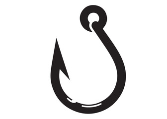 fishing hook logo silhouette vector, fishing hook logo icon silhouette, a silhouette vector simple fishing hook logo, fishing hook logo icon on black and white vector silhouette on white background 