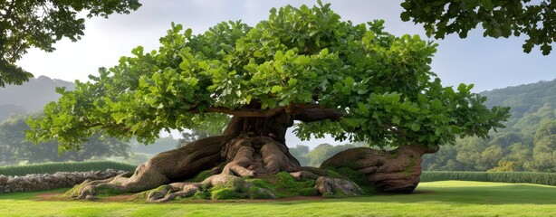 Majestic Old Tree Under the Sunrise with Lush Green Leaves Celebrating International Day of Forests and Nature's Beauty