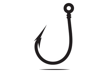 fishing hook logo silhouette vector, fishing hook logo icon silhouette, a silhouette vector simple fishing hook logo, fishing hook logo icon on black and white vector silhouette on white background 