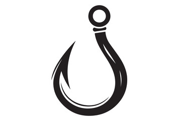 fishing hook logo silhouette vector, fishing hook logo icon silhouette, a silhouette vector simple fishing hook logo, fishing hook logo icon on black and white vector silhouette on white background 