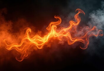 Fototapeta premium dynamic flames smoke abstract visual fire elements dance over dark background dramatic contrast, symphony, light, ember, glow, brightness, intensity, shadow
