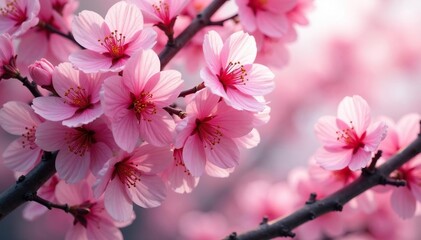 Obraz premium Intricate sakura pattern, full bloom, vibrant pink hues , cherry blossom petals, japanese, background