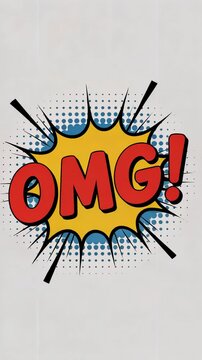 Colorful comic speech bubble with omg text expressing surprise and astonishment, featuring a dynamic design with halftone dots and radial lines.