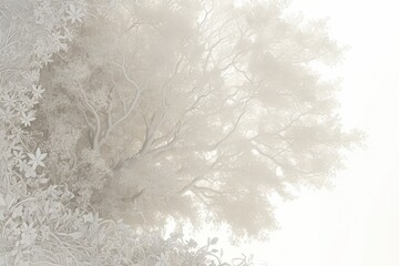 Obraz premium Serene, minimalist depiction of a tree and foliage, rendered in white