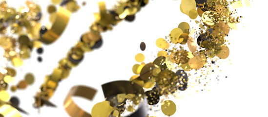 Sparkling gold confetti on white. Perfect for celebrations, parties, and holidays.